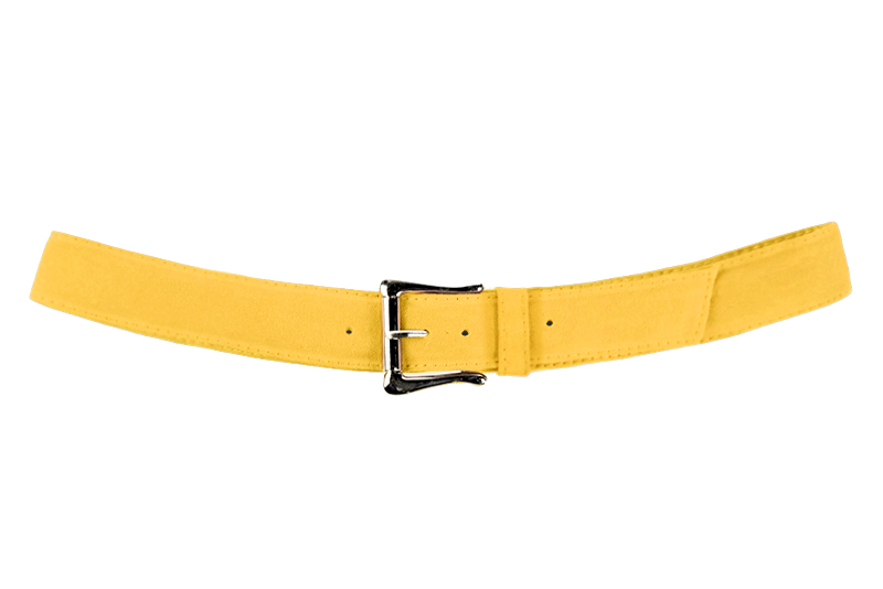 Yellow women's dress belt, matching pumps and bags. Made to measure. Profile view - Florence KOOIJMAN